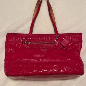 Red patent Coach tote